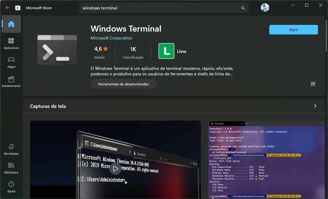 Windows Terminal distribuido oficialmente na Microsoft Store